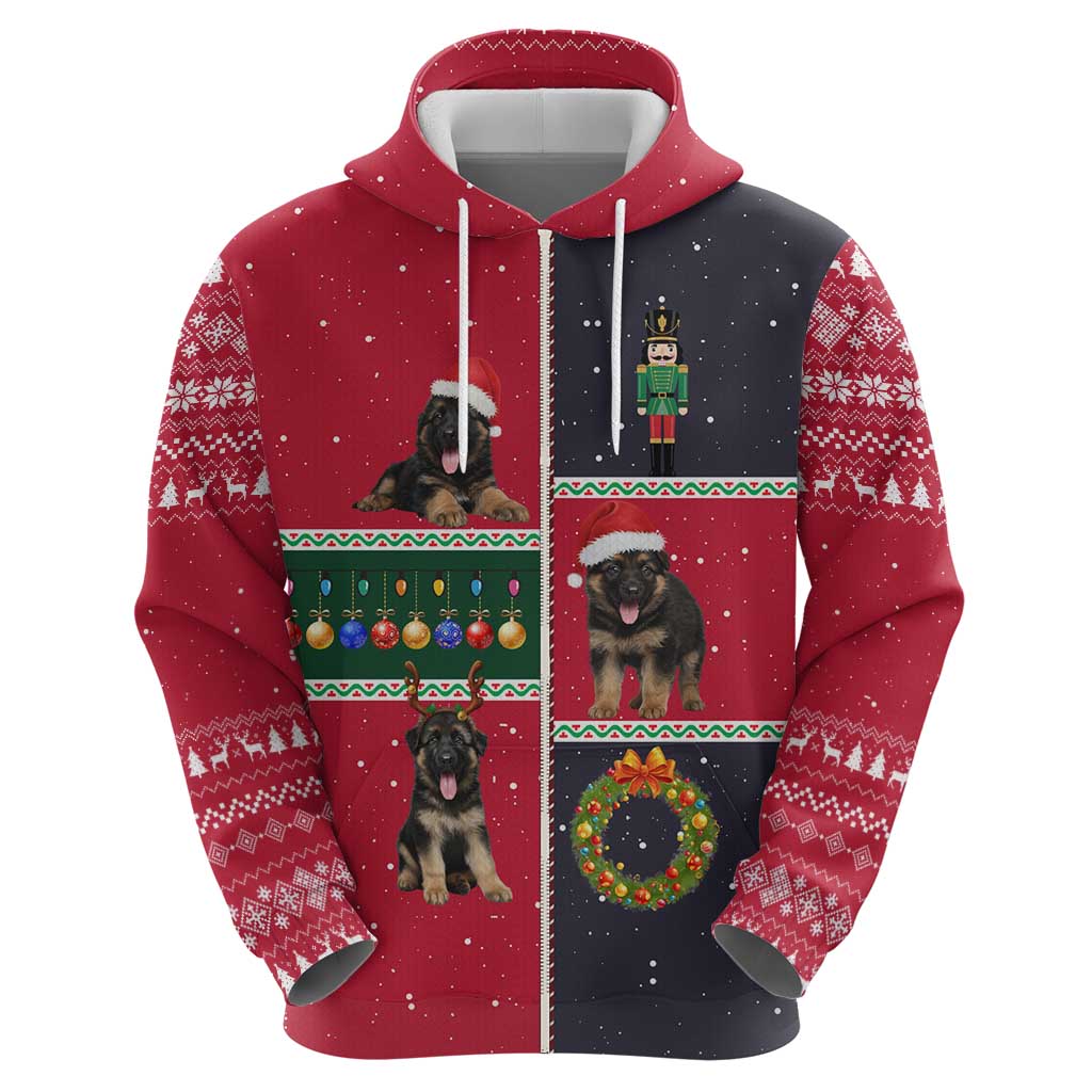 German Shepherd Puppy Christmas Hoodie with Ornaments Wreath and Nutcracker Design - Wonder Print Shop