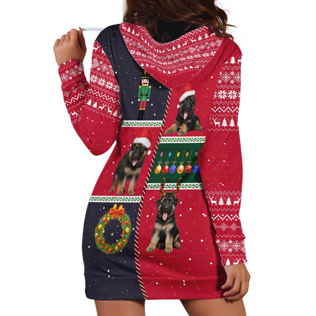 German Shepherd Puppy Christmas Hoodie Dress with Ornaments Wreath and Nutcracker Design - Wonder Print Shop