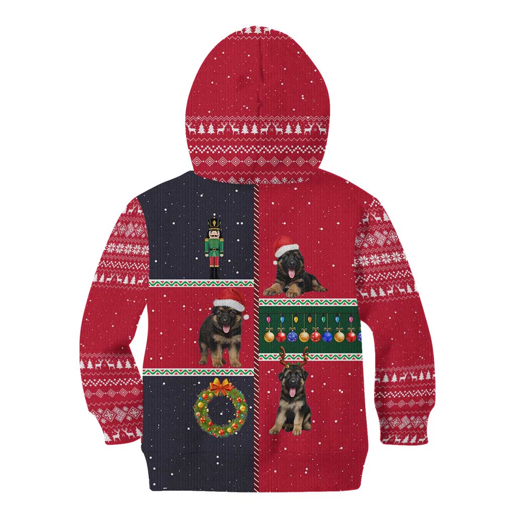German Shepherd Puppy Christmas Kid Hoodie with Ornaments Wreath and Nutcracker Design - Wonder Print Shop