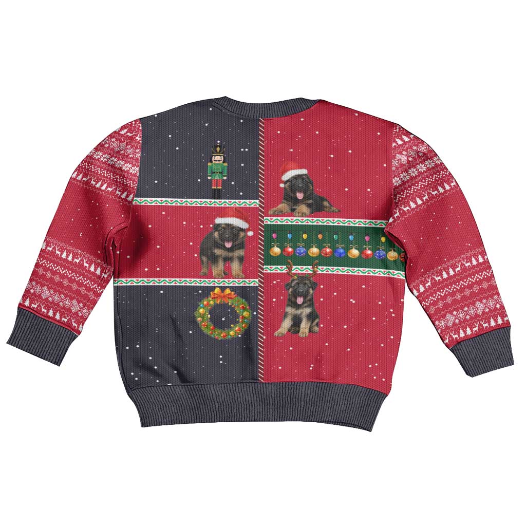 German Shepherd Puppy Christmas Kid Ugly Christmas Sweater with Ornaments Wreath and Nutcracker Design - Wonder Print Shop