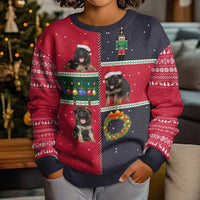 German Shepherd Puppy Christmas Kid Ugly Christmas Sweater with Ornaments Wreath and Nutcracker Design - Wonder Print Shop