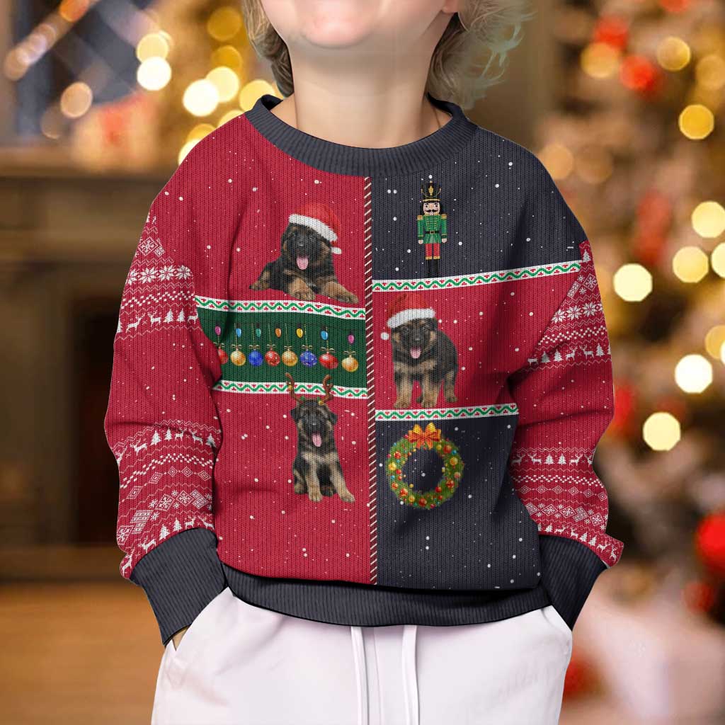 German Shepherd Puppy Christmas Kid Ugly Christmas Sweater with Ornaments Wreath and Nutcracker Design - Wonder Print Shop