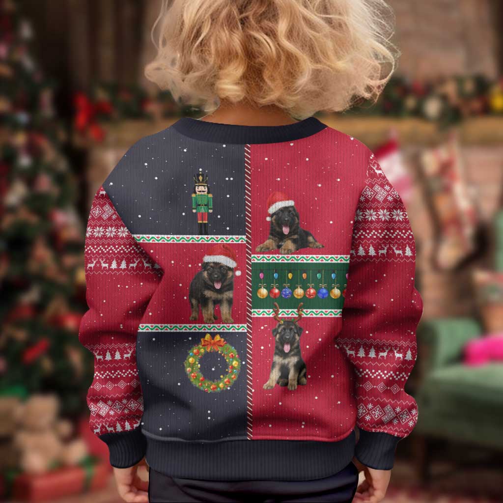 German Shepherd Puppy Christmas Kid Ugly Christmas Sweater with Ornaments Wreath and Nutcracker Design - Wonder Print Shop