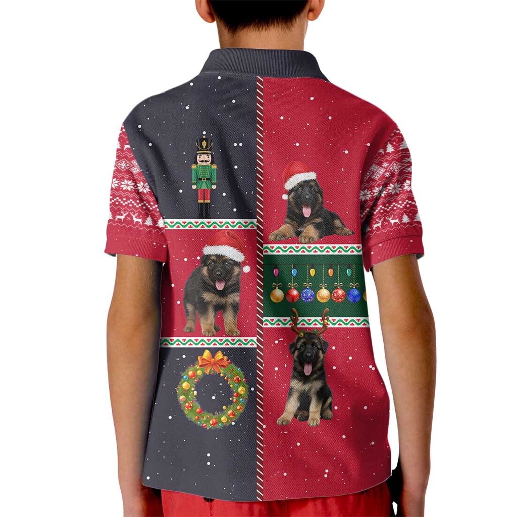 German Shepherd Puppy Christmas Kid Polo Shirt with Ornaments Wreath and Nutcracker Design - Wonder Print Shop