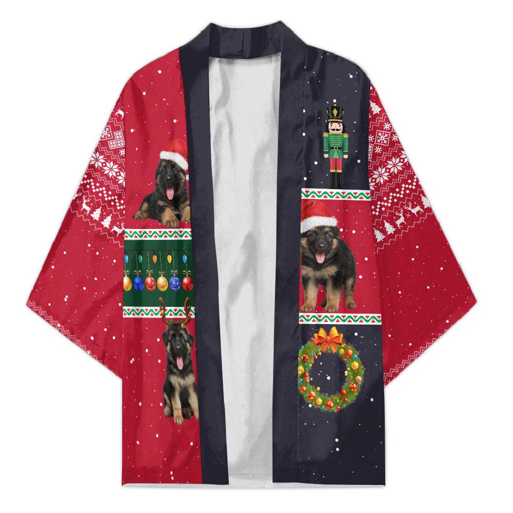 German Shepherd Puppy Christmas Kimono with Ornaments Wreath and Nutcracker Design - Wonder Print Shop