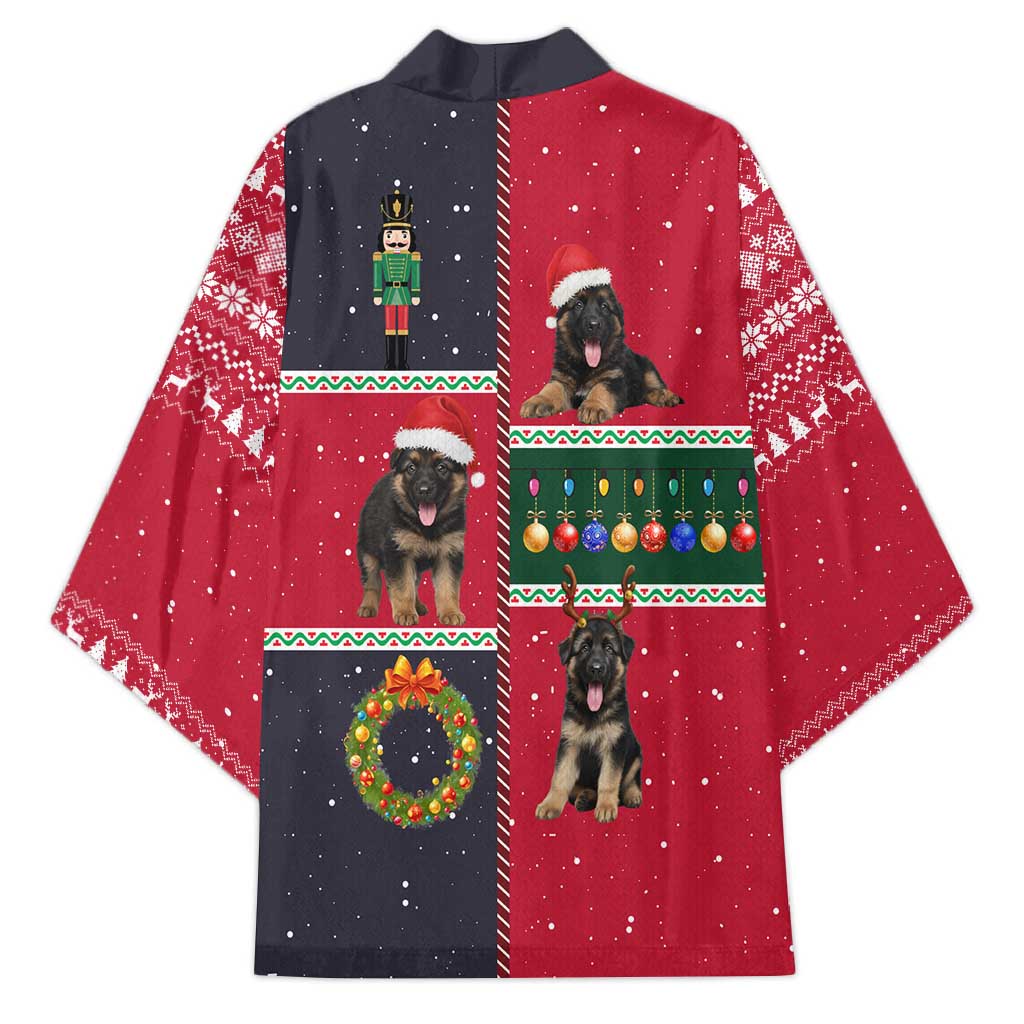 German Shepherd Puppy Christmas Kimono with Ornaments Wreath and Nutcracker Design - Wonder Print Shop