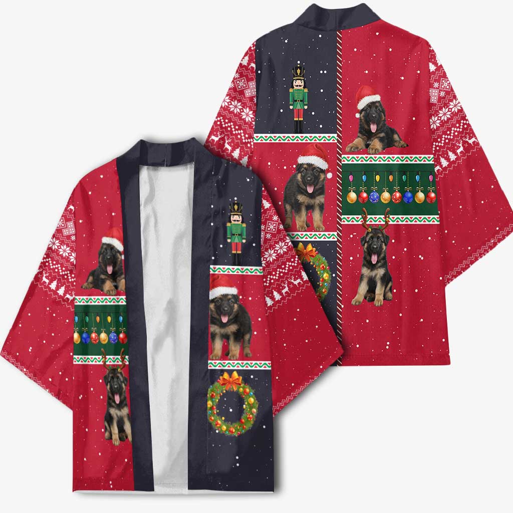 German Shepherd Puppy Christmas Kimono with Ornaments Wreath and Nutcracker Design - Wonder Print Shop