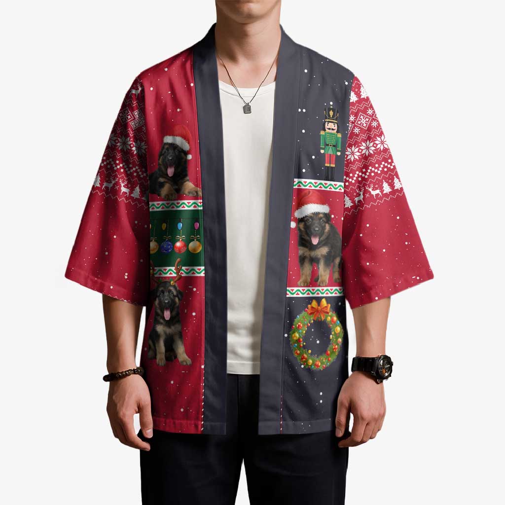 German Shepherd Puppy Christmas Kimono with Ornaments Wreath and Nutcracker Design - Wonder Print Shop