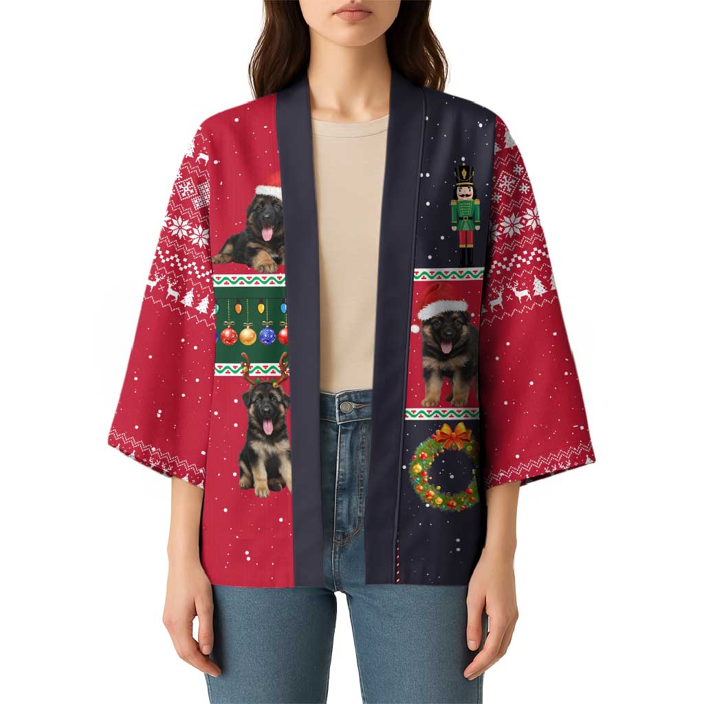 German Shepherd Puppy Christmas Kimono with Ornaments Wreath and Nutcracker Design - Wonder Print Shop