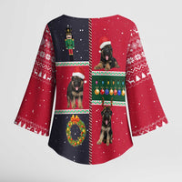 German Shepherd Puppy Christmas Kimono Sleeve Blouse with Ornaments Wreath and Nutcracker Design - Wonder Print Shop