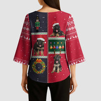 German Shepherd Puppy Christmas Kimono Sleeve Blouse with Ornaments Wreath and Nutcracker Design - Wonder Print Shop