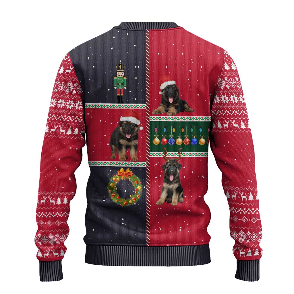 German Shepherd Puppy Christmas Ugly Christmas Sweater with Ornaments Wreath and Nutcracker Design - Wonder Print Shop