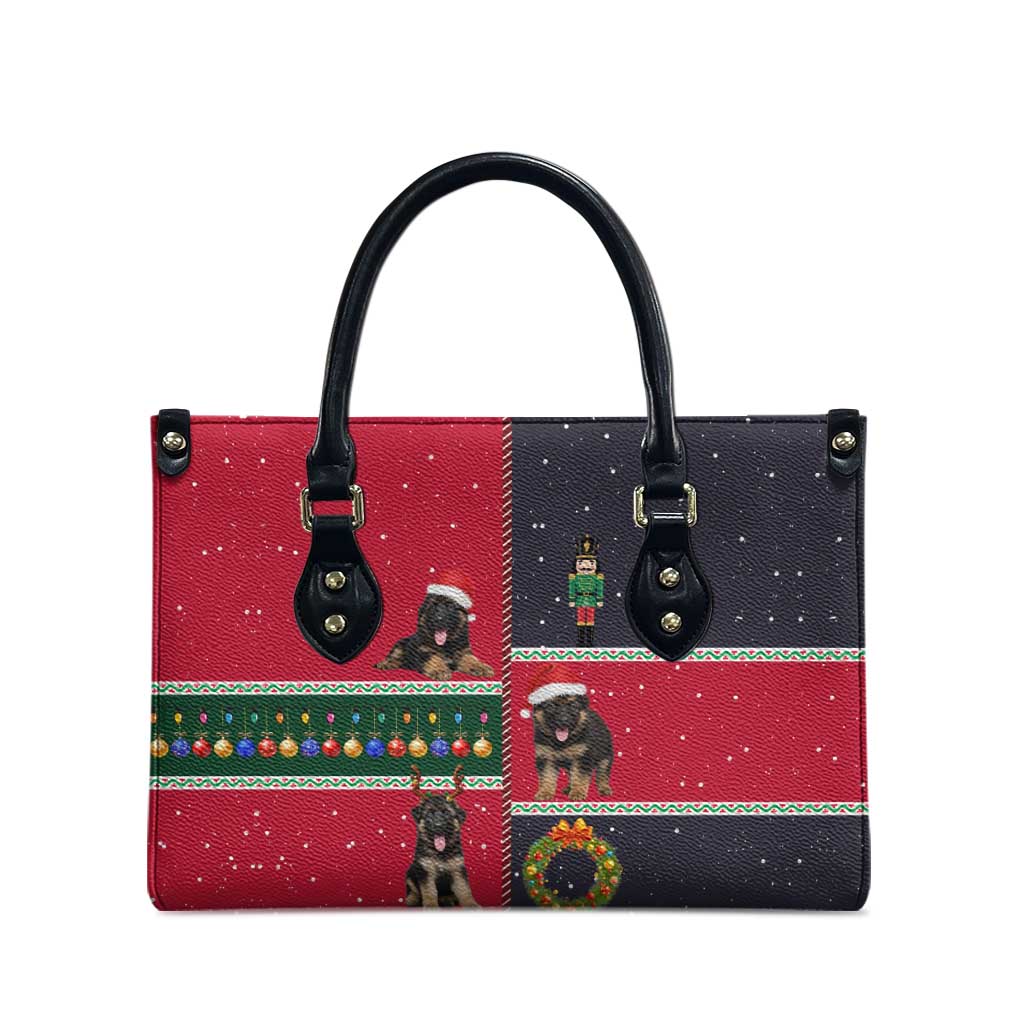 German Shepherd Puppy Christmas Leather Bag with Ornaments Wreath and Nutcracker Design - Wonder Print Shop