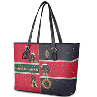 German Shepherd Puppy Christmas Leather Tote Bag with Ornaments Wreath and Nutcracker Design - Wonder Print Shop