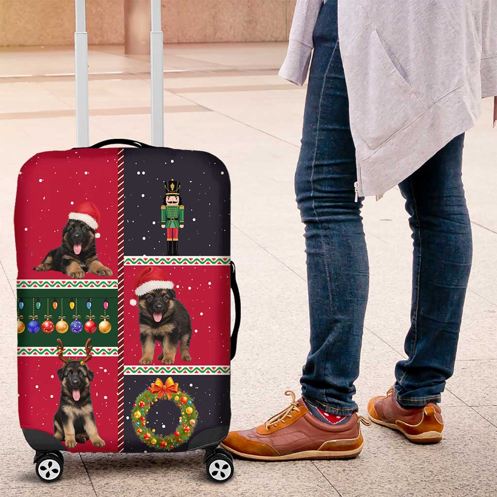 German Shepherd Puppy Christmas Luggage Cover with Ornaments Wreath and Nutcracker Design - Wonder Print Shop