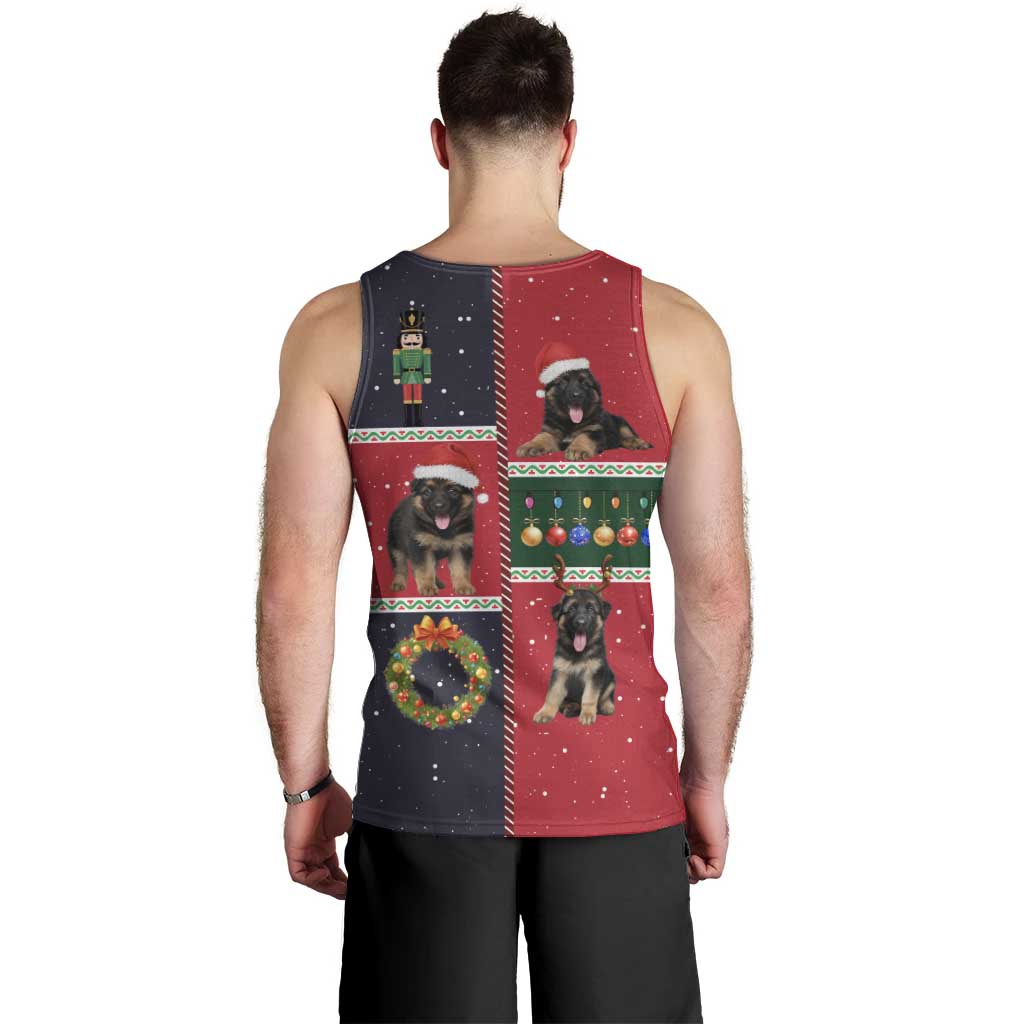 German Shepherd Puppy Christmas Men Tank Top with Ornaments Wreath and Nutcracker Design - undefined