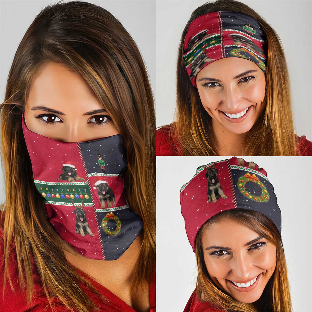 German Shepherd Puppy Christmas Neck Gaiter with Ornaments Wreath and Nutcracker Design - Wonder Print Shop