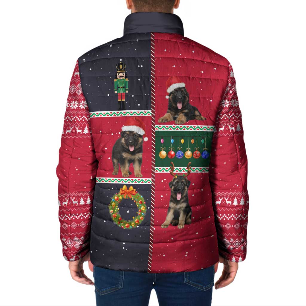 German Shepherd Puppy Christmas Padded Jacket with Ornaments Wreath and Nutcracker Design - Wonder Print Shop