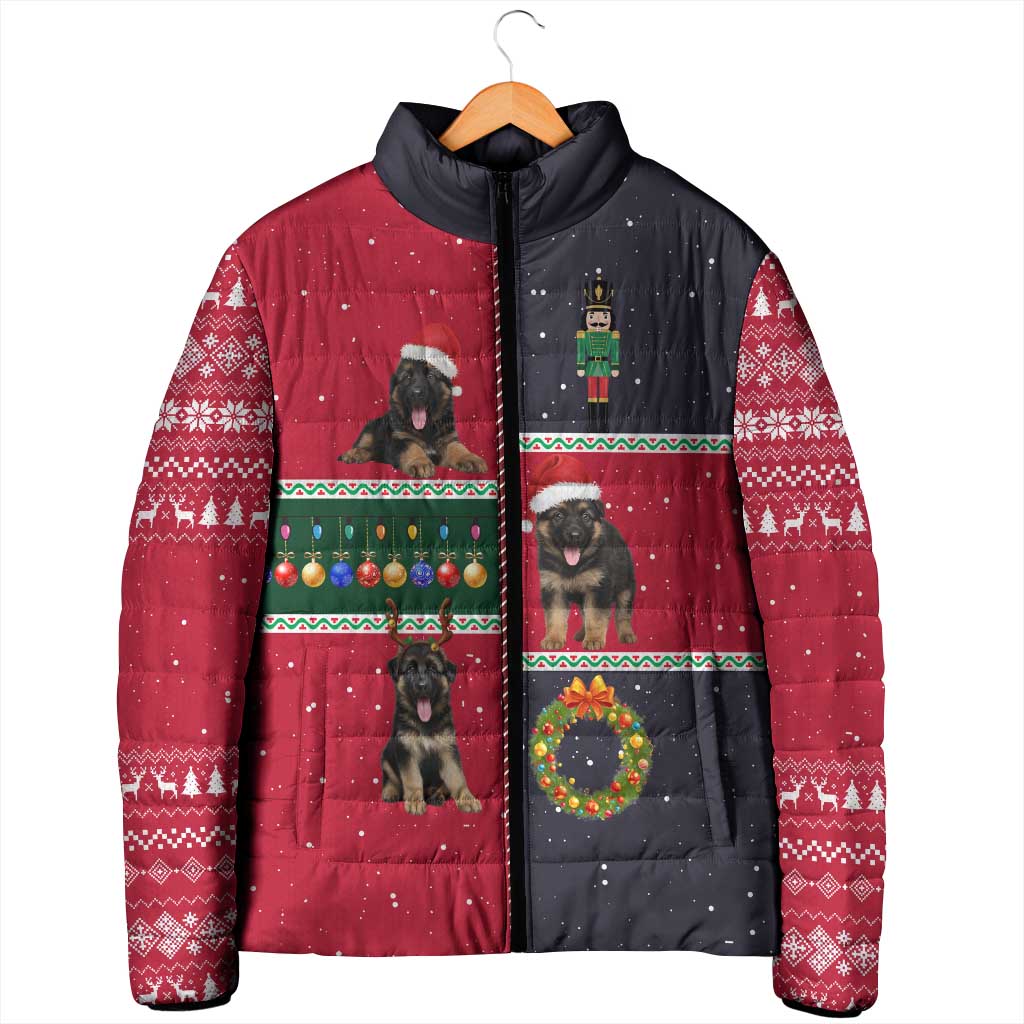 German Shepherd Puppy Christmas Padded Jacket with Ornaments Wreath and Nutcracker Design - Wonder Print Shop