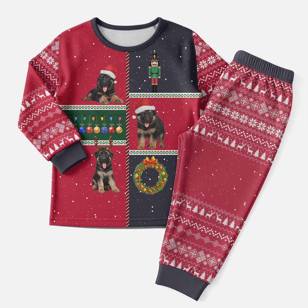 German Shepherd Puppy Christmas Pajama Set with Ornaments Wreath and Nutcracker Design - Wonder Print Shop