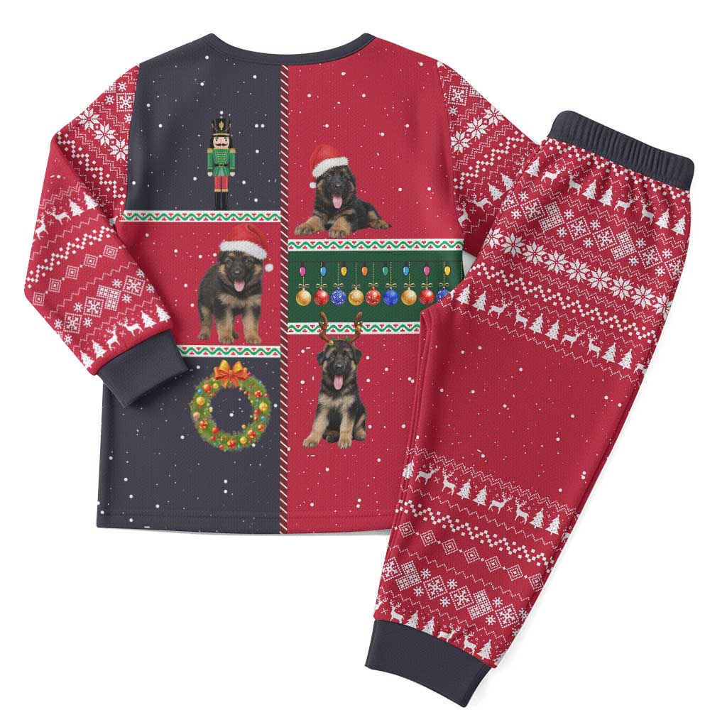German Shepherd Puppy Christmas Pajama Set with Ornaments Wreath and Nutcracker Design - Wonder Print Shop