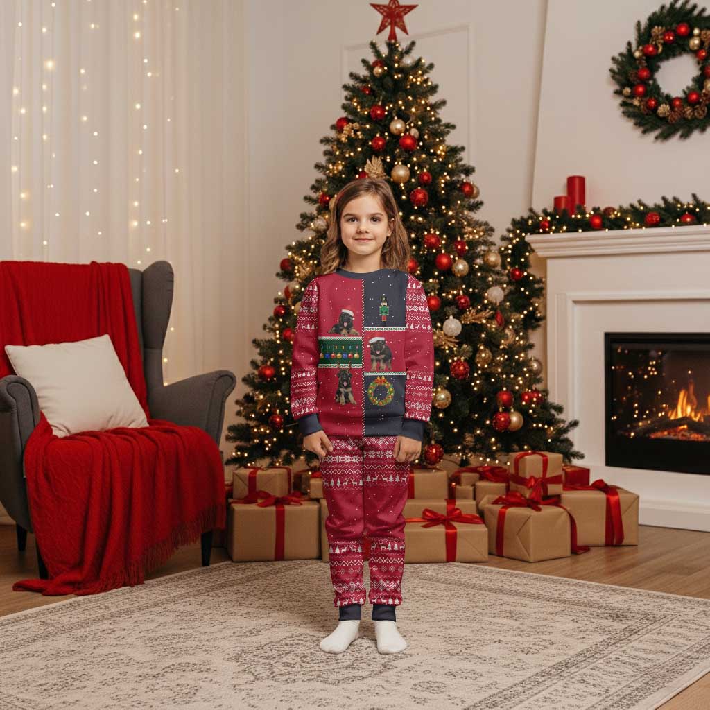 German Shepherd Puppy Christmas Pajama Set with Ornaments Wreath and Nutcracker Design - Wonder Print Shop