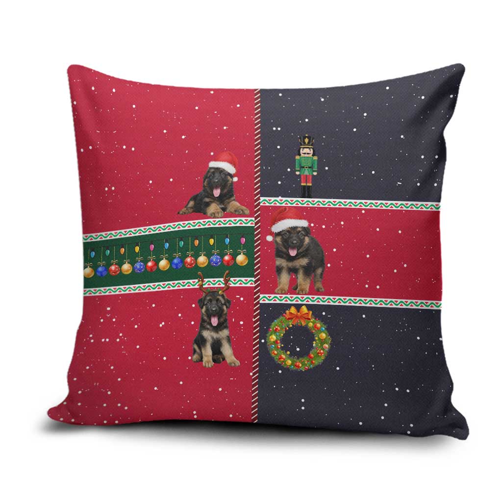 German Shepherd Puppy Christmas Pillow Cover with Ornaments Wreath and Nutcracker Design - Wonder Print Shop