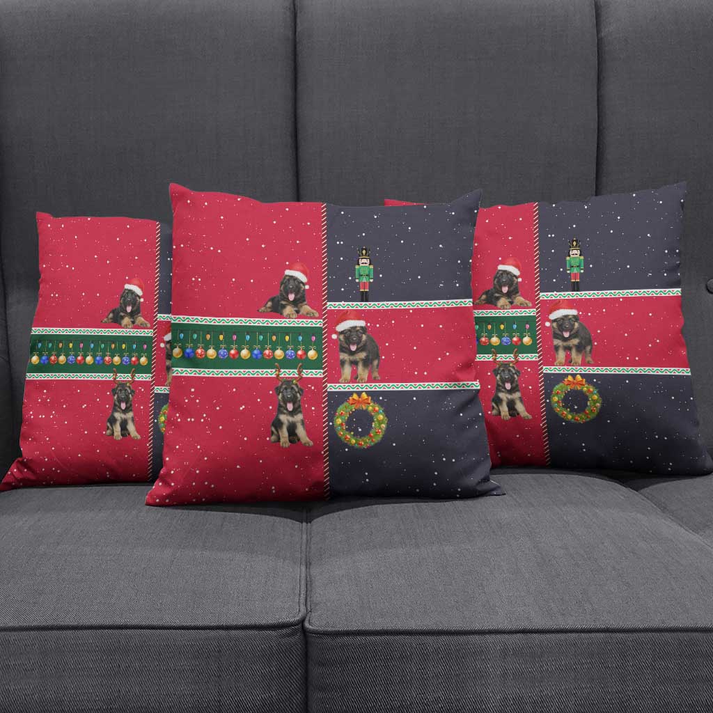 German Shepherd Puppy Christmas Pillow Cover with Ornaments Wreath and Nutcracker Design - Wonder Print Shop