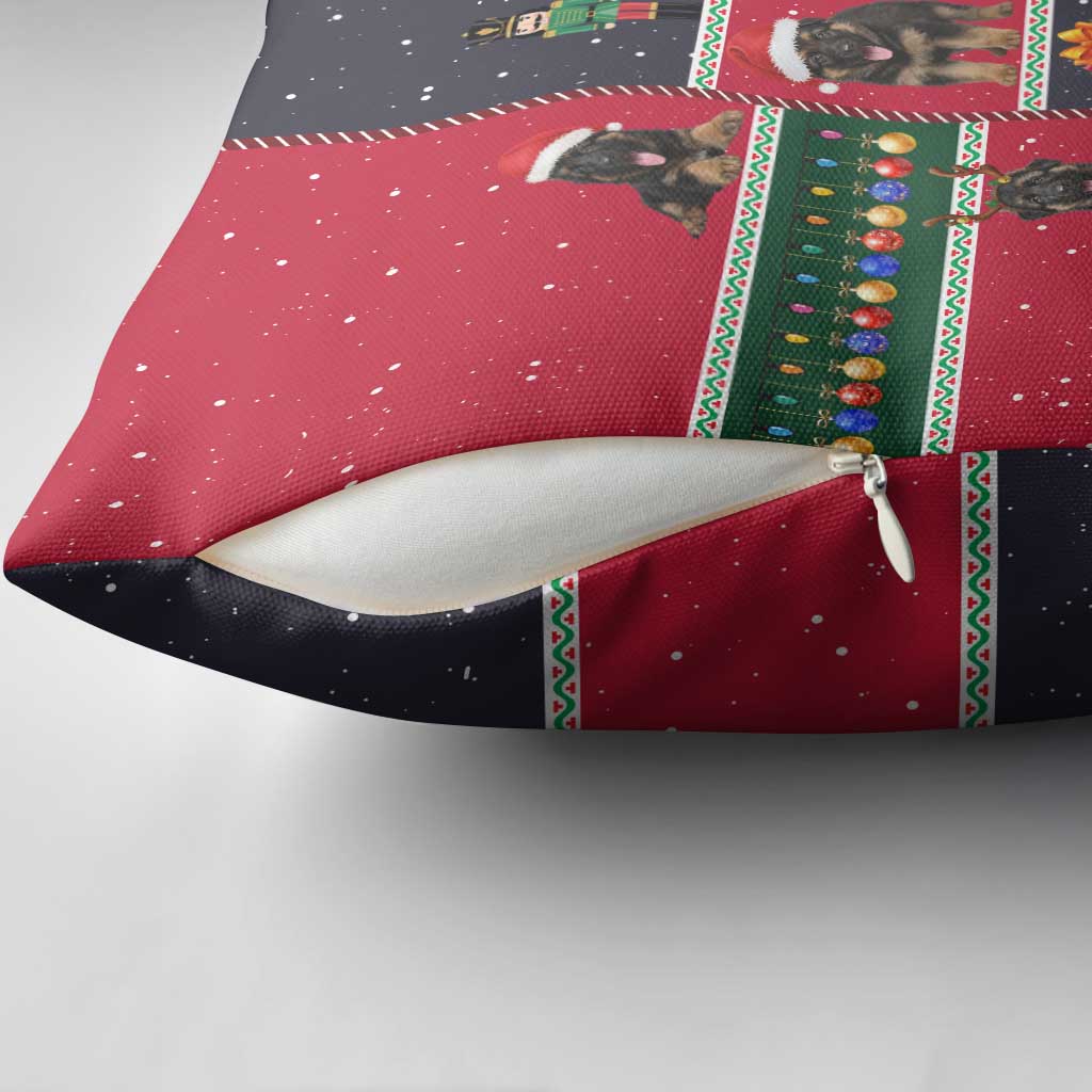 German Shepherd Puppy Christmas Pillow Cover with Ornaments Wreath and Nutcracker Design - Wonder Print Shop