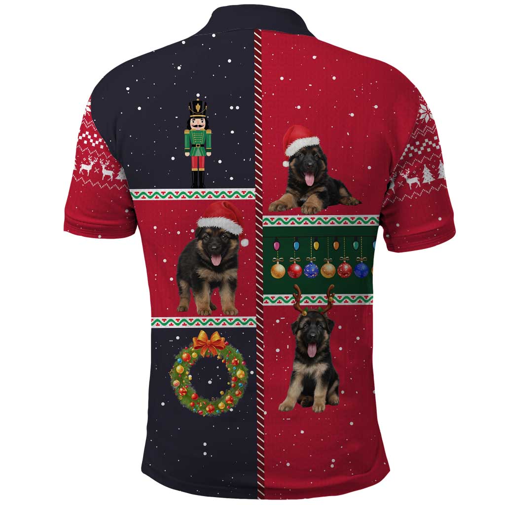 German Shepherd Puppy Christmas Polo Shirt with Ornaments Wreath and Nutcracker Design - Wonder Print Shop