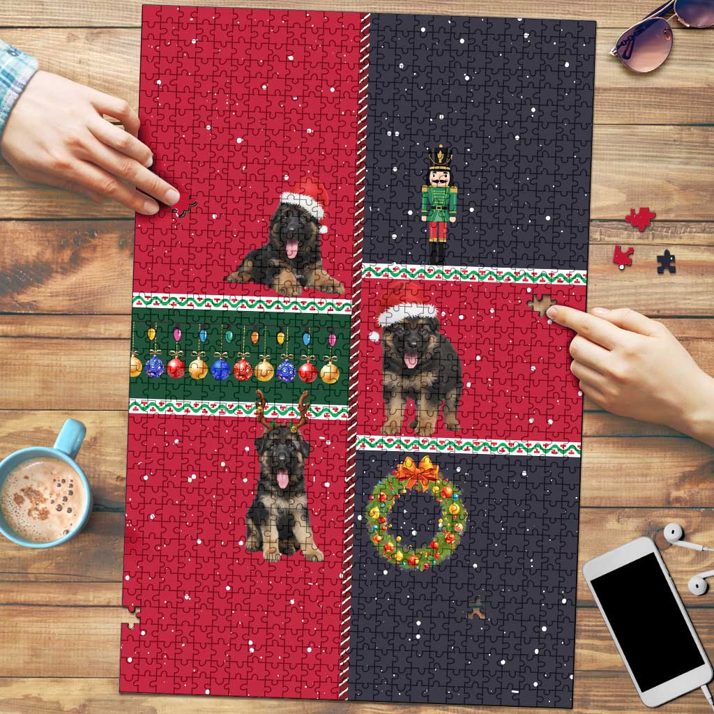 German Shepherd Puppy Christmas Puzzle with Ornaments Wreath and Nutcracker Design - Wonder Print Shop