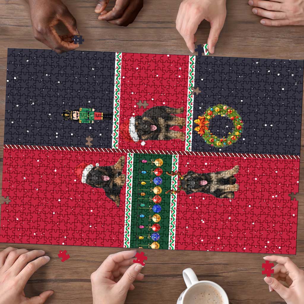 German Shepherd Puppy Christmas Puzzle with Ornaments Wreath and Nutcracker Design - Wonder Print Shop