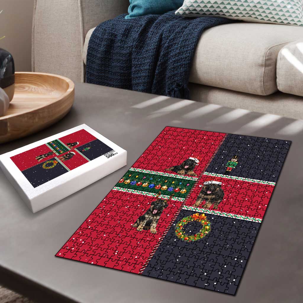 German Shepherd Puppy Christmas Puzzle with Ornaments Wreath and Nutcracker Design - Wonder Print Shop