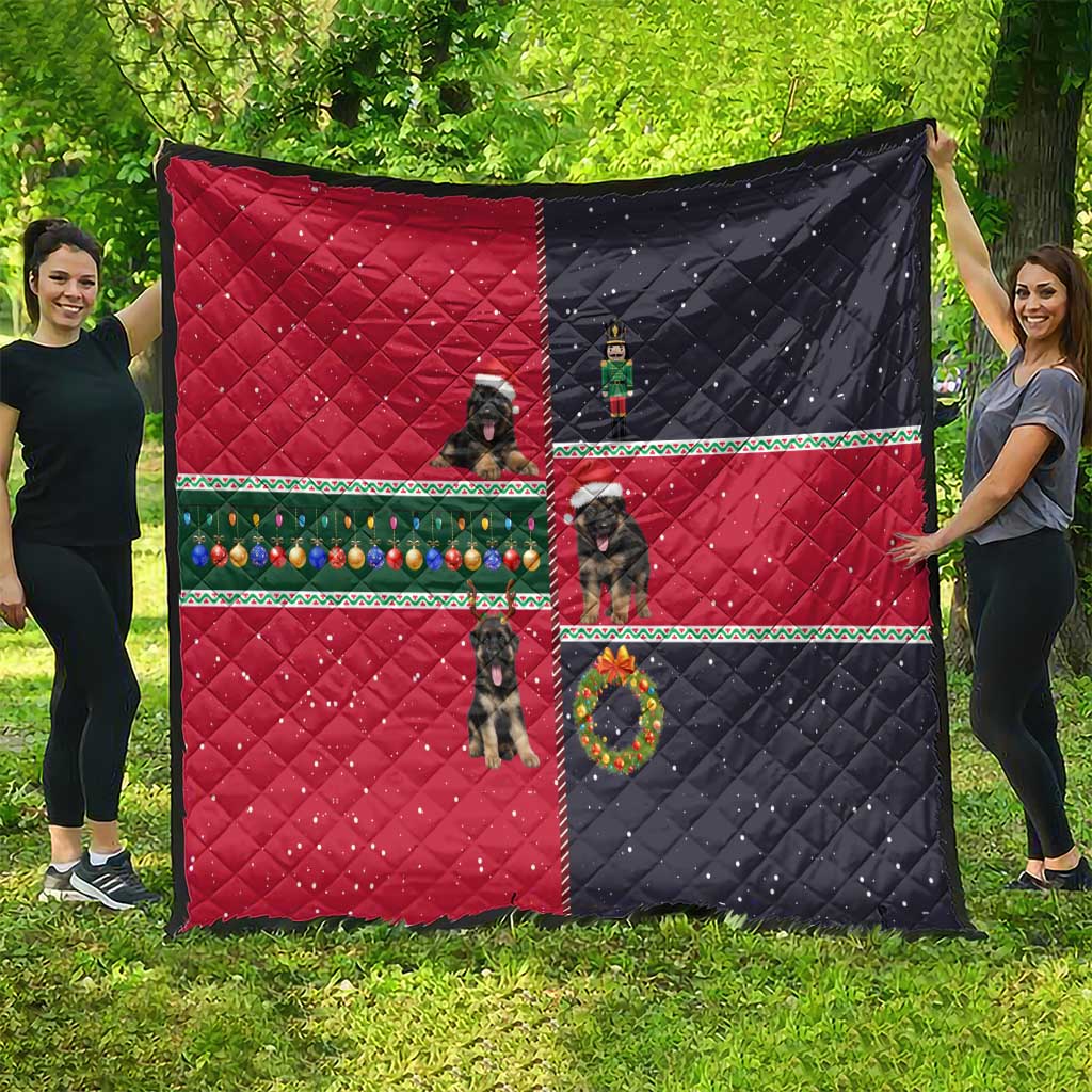 German Shepherd Puppy Christmas Quilt with Ornaments Wreath and Nutcracker Design - Wonder Print Shop