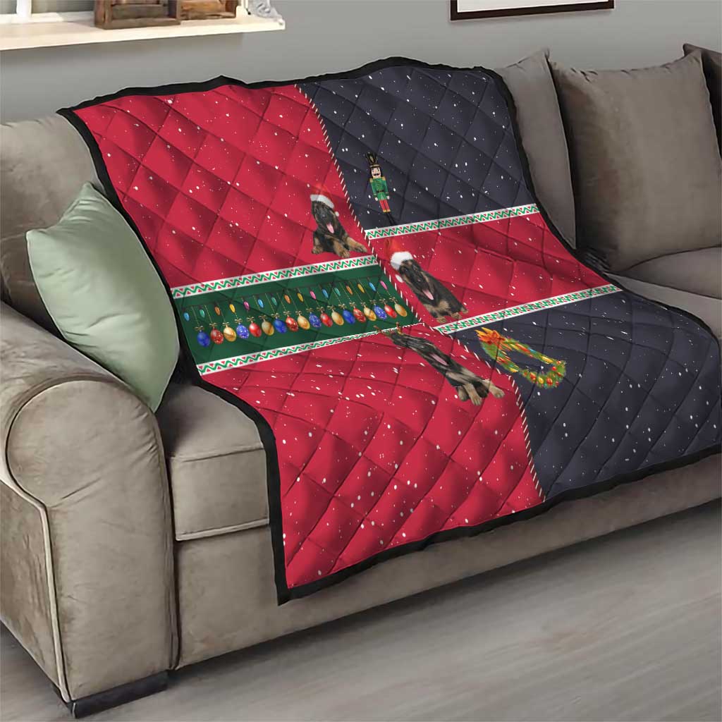 German Shepherd Puppy Christmas Quilt with Ornaments Wreath and Nutcracker Design - Wonder Print Shop
