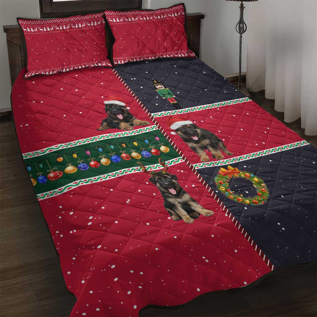 German Shepherd Puppy Christmas Quilt Bed Set with Ornaments Wreath and Nutcracker Design - Wonder Print Shop