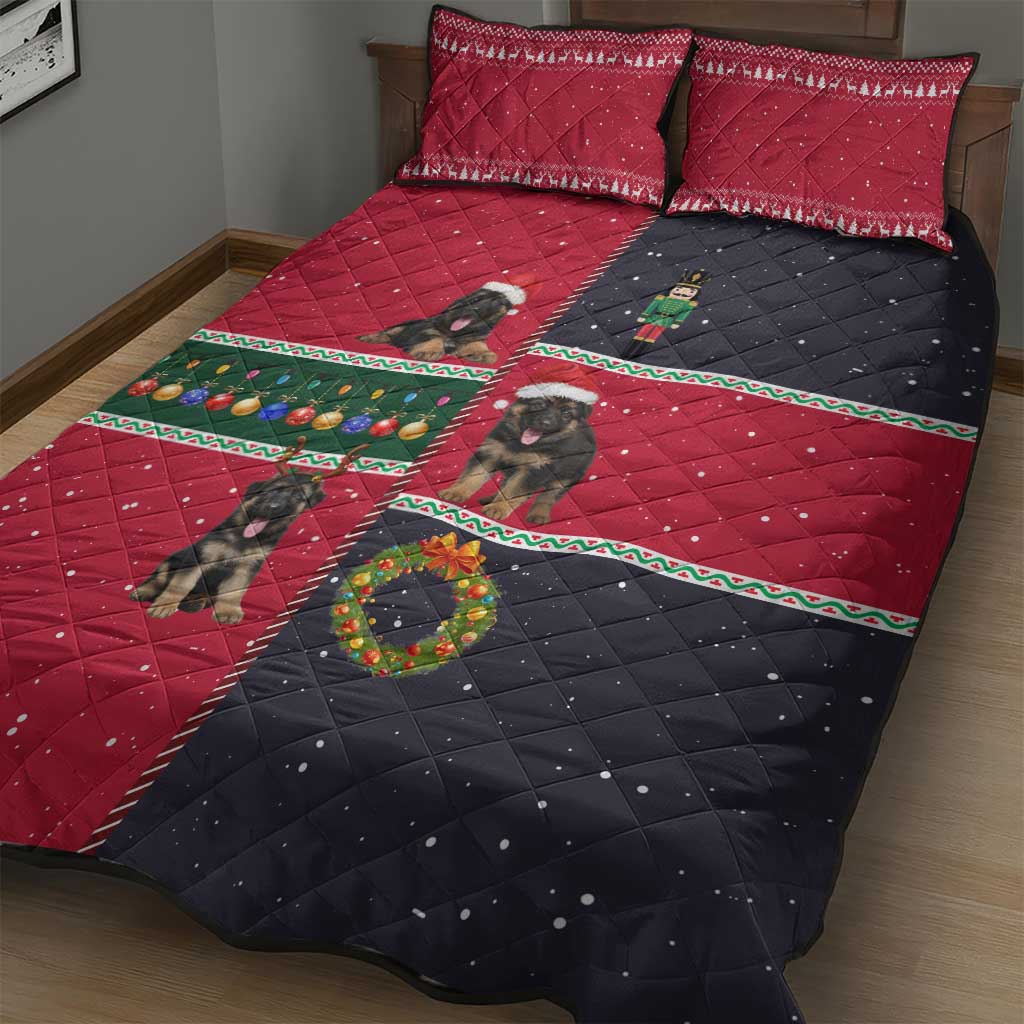 German Shepherd Puppy Christmas Quilt Bed Set with Ornaments Wreath and Nutcracker Design - Wonder Print Shop