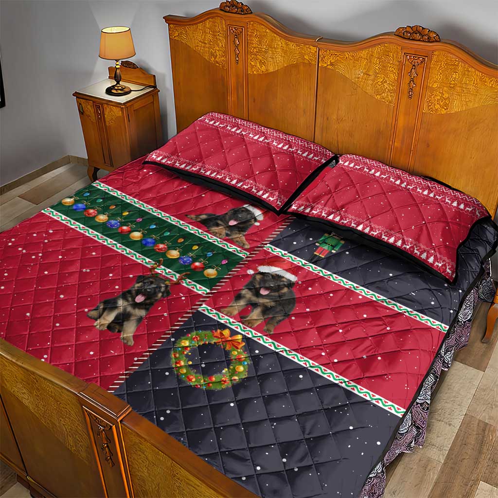 German Shepherd Puppy Christmas Quilt Bed Set with Ornaments Wreath and Nutcracker Design - Wonder Print Shop