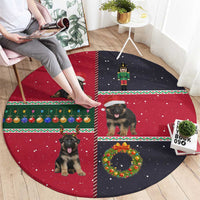German Shepherd Puppy Christmas Round Carpet with Ornaments Wreath and Nutcracker Design - Wonder Print Shop