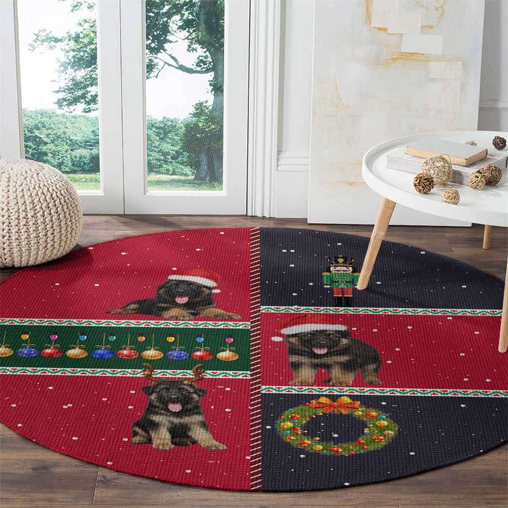 German Shepherd Puppy Christmas Round Carpet with Ornaments Wreath and Nutcracker Design - Wonder Print Shop