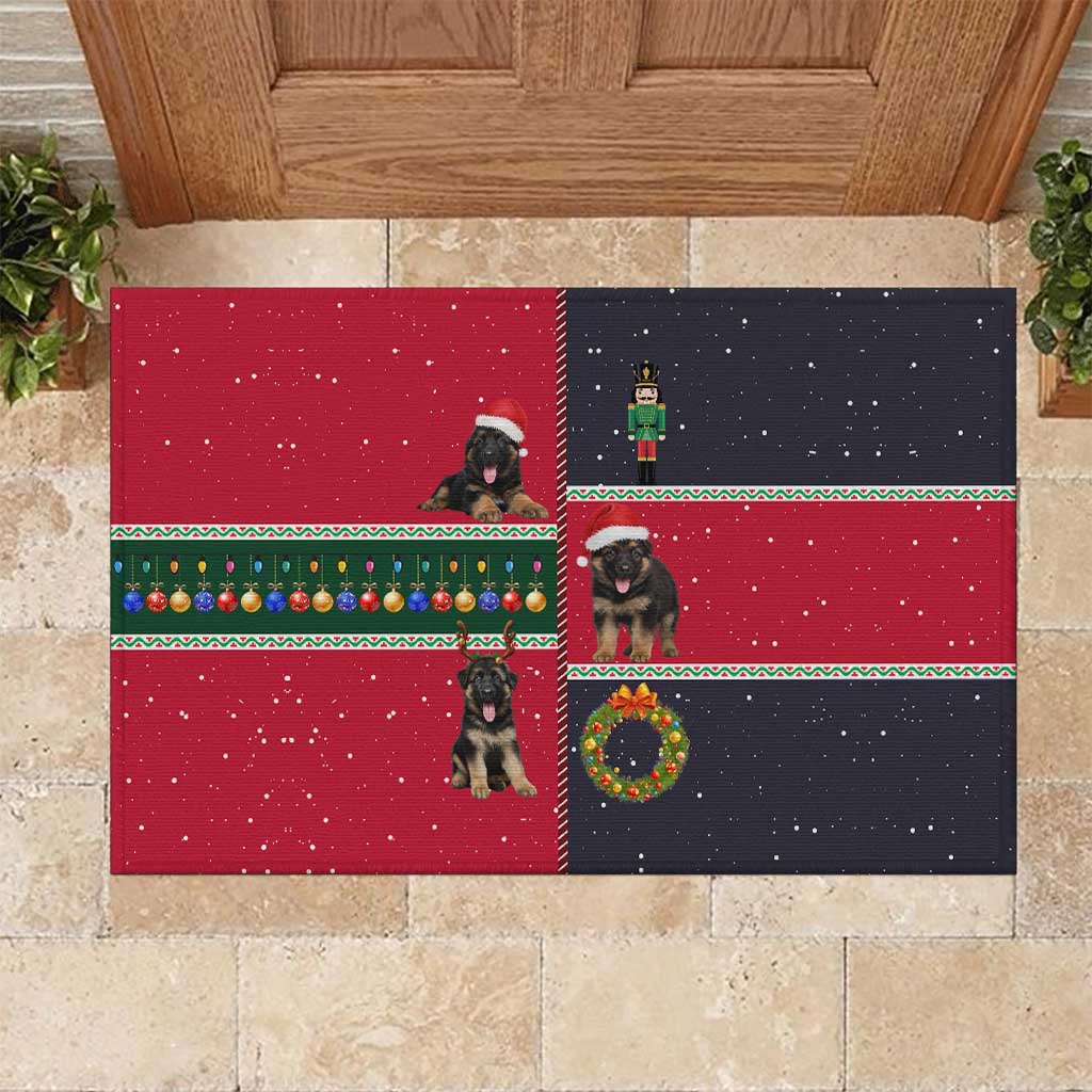 German Shepherd Puppy Christmas Rubber Doormat with Ornaments Wreath and Nutcracker Design - Wonder Print Shop