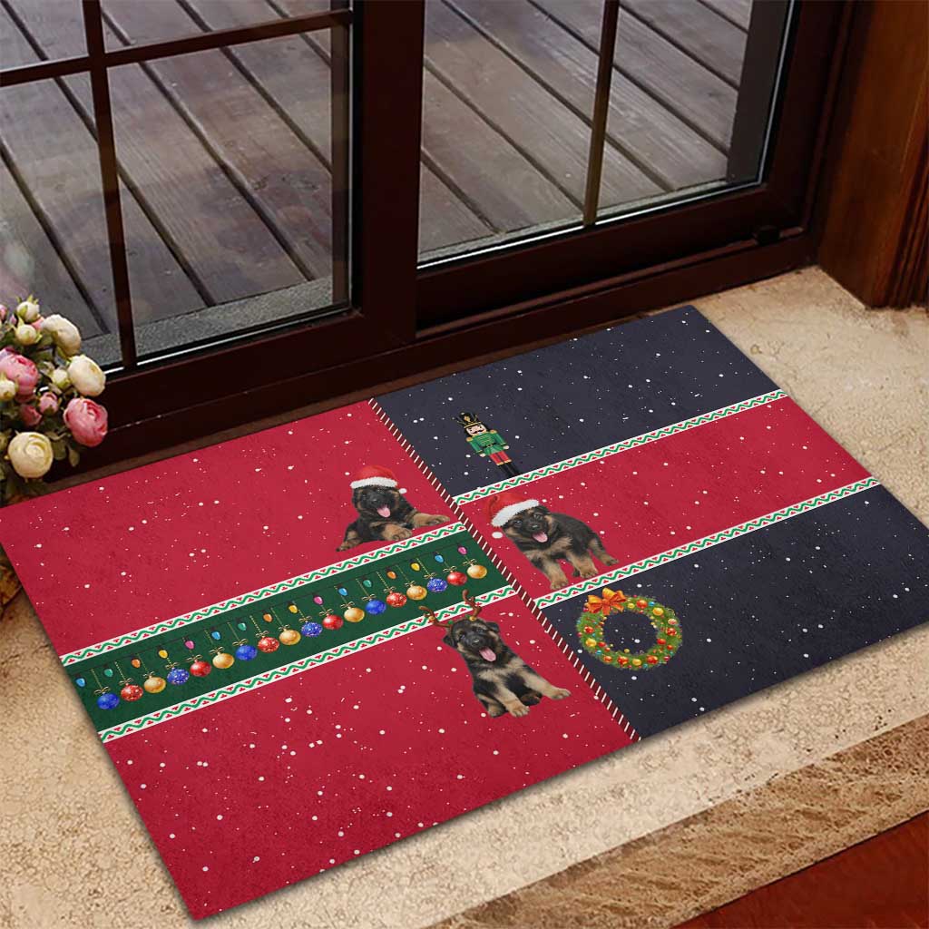 German Shepherd Puppy Christmas Rubber Doormat with Ornaments Wreath and Nutcracker Design - Wonder Print Shop