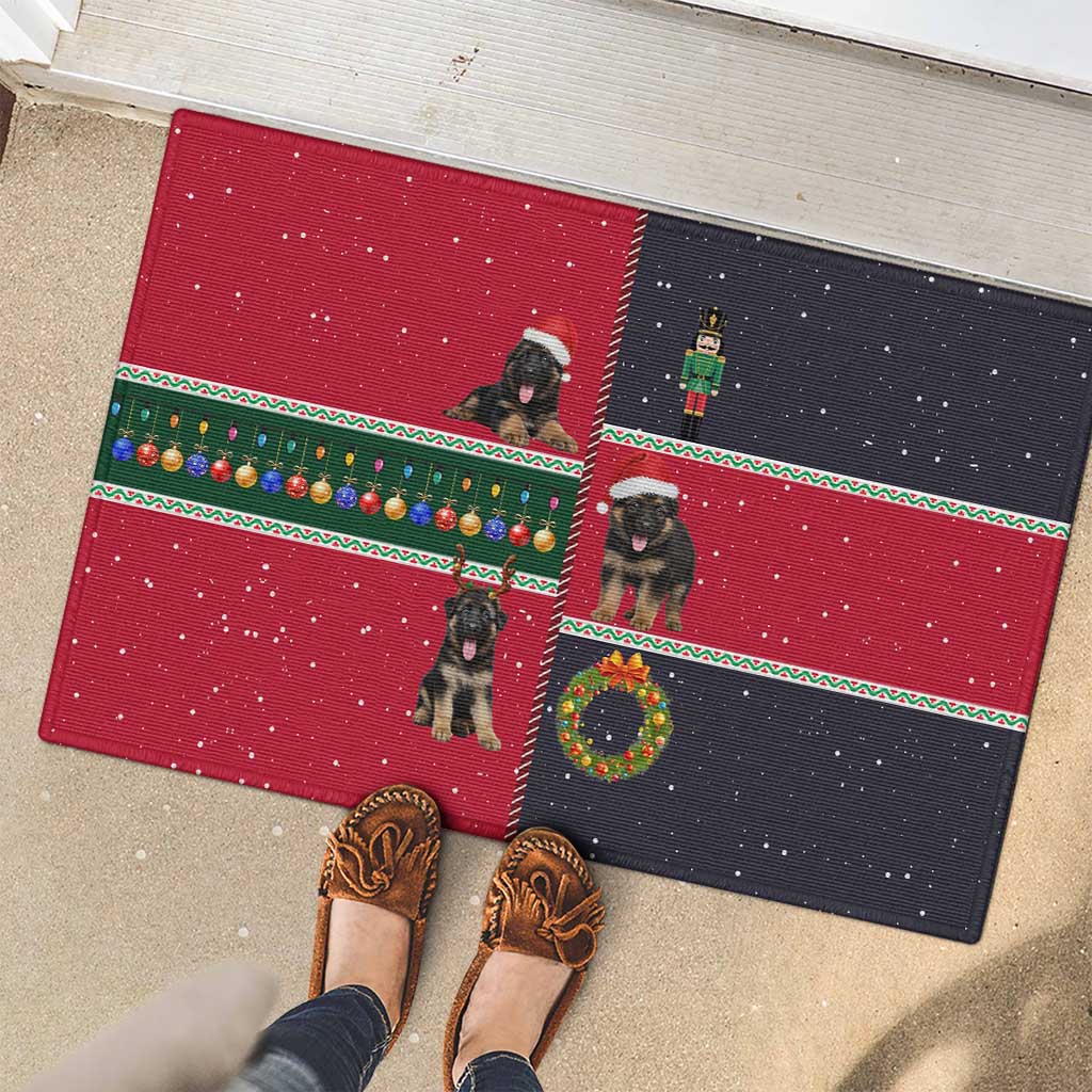 German Shepherd Puppy Christmas Rubber Doormat with Ornaments Wreath and Nutcracker Design - Wonder Print Shop
