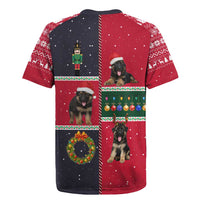 German Shepherd Puppy Christmas Rugby Jersey with Ornaments Wreath and Nutcracker Design - Wonder Print Shop
