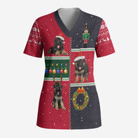 German Shepherd Puppy Christmas Scrub Top with Ornaments Wreath and Nutcracker Design - Wonder Print Shop