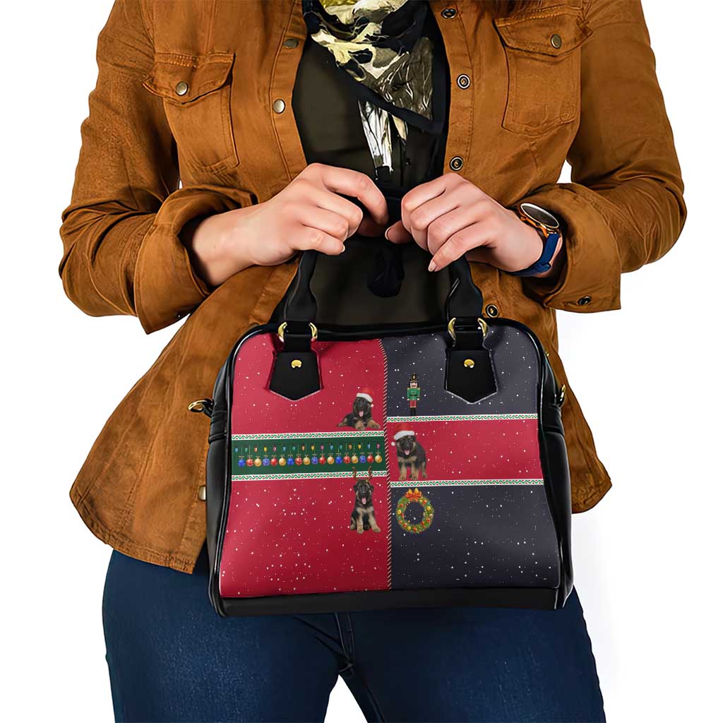 German Shepherd Puppy Christmas Shoulder Handbag with Ornaments Wreath and Nutcracker Design - Wonder Print Shop