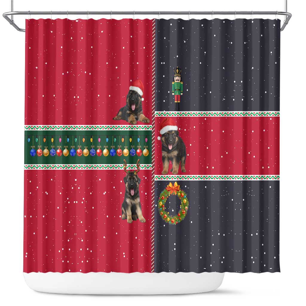 German Shepherd Puppy Christmas Shower Curtain with Ornaments Wreath and Nutcracker Design - Wonder Print Shop