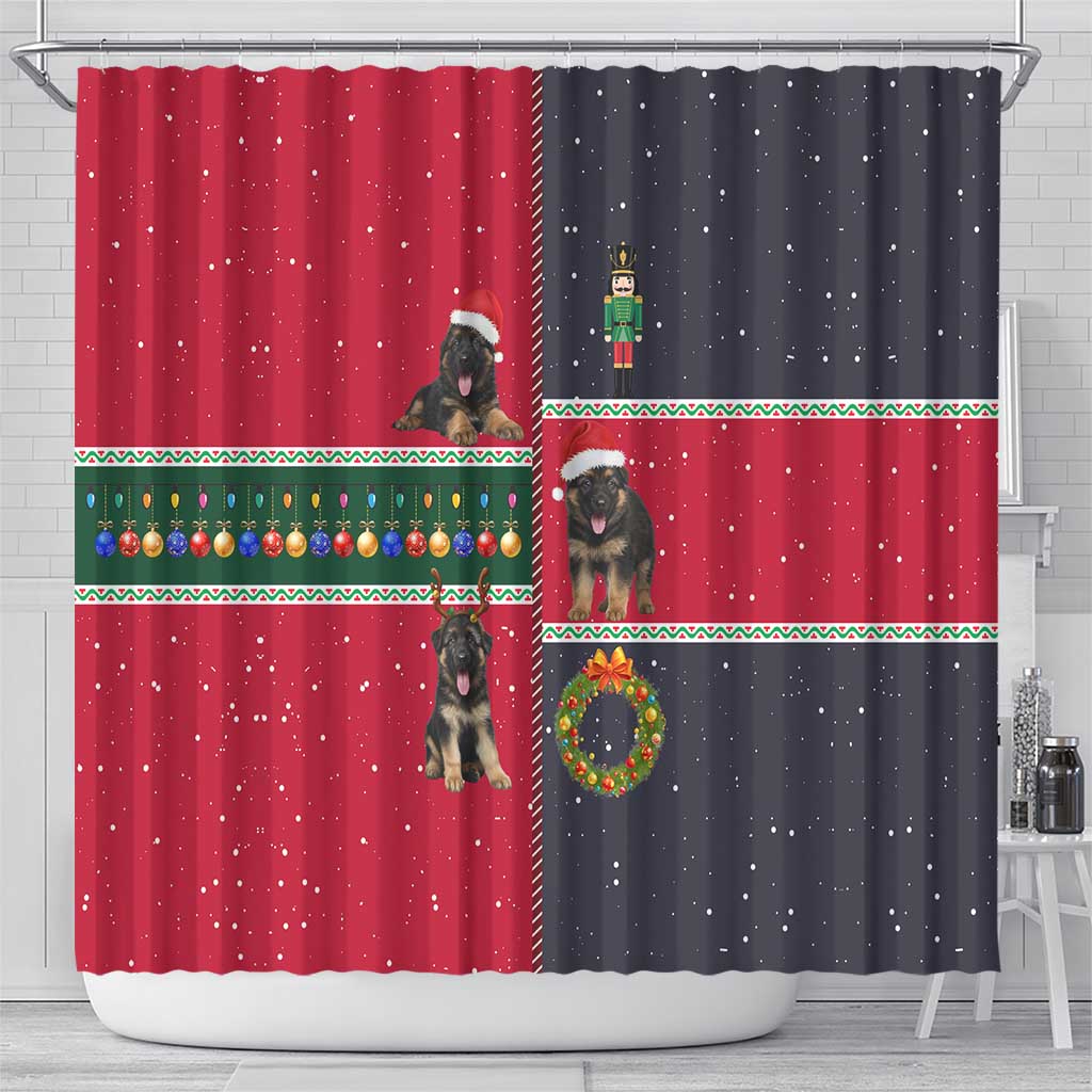 German Shepherd Puppy Christmas Shower Curtain with Ornaments Wreath and Nutcracker Design - Wonder Print Shop