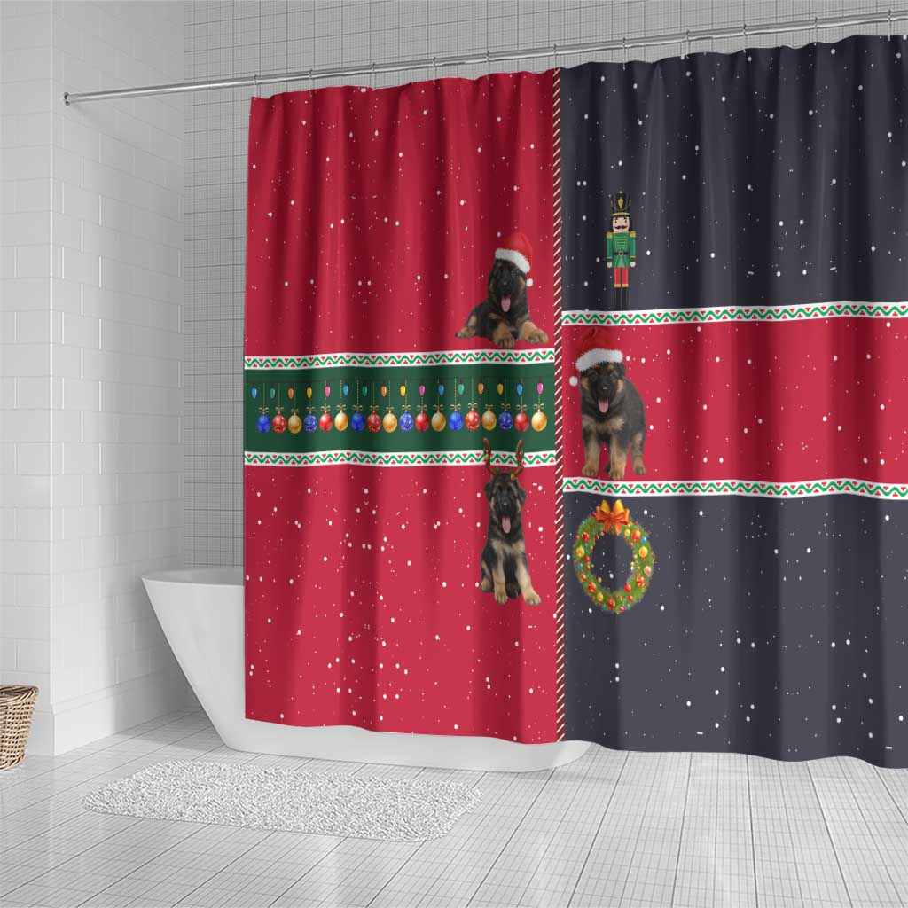 German Shepherd Puppy Christmas Shower Curtain with Ornaments Wreath and Nutcracker Design - Wonder Print Shop