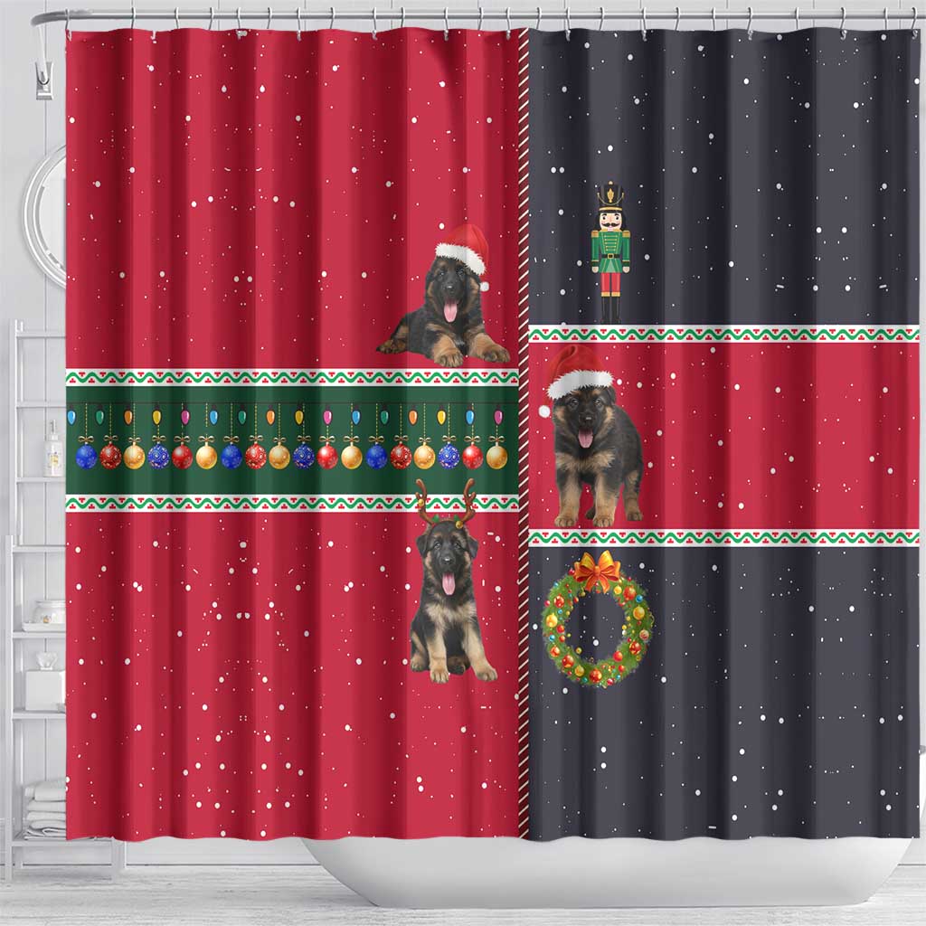 German Shepherd Puppy Christmas Shower Curtain with Ornaments Wreath and Nutcracker Design - Wonder Print Shop